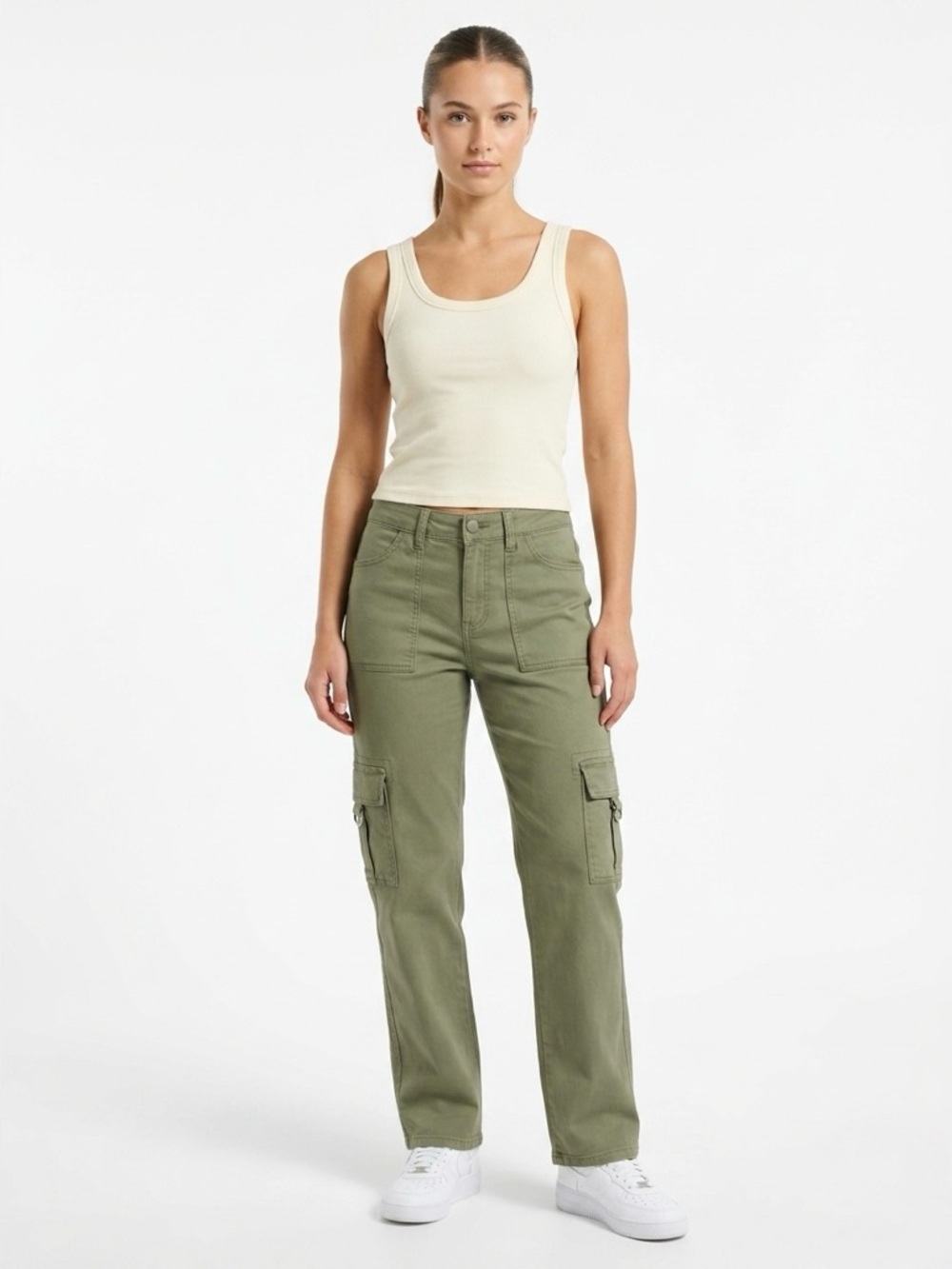 LOVEGEN Green Cargo Pants with 6 pockets and stretchy waistband size 1/26 junior